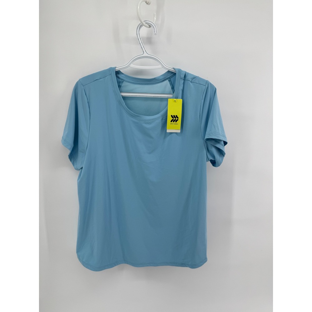 All in Motion Womens Workout Mesh Back Tee Light Blue Moisture Wicking L NEW
